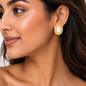 Classic Gold Pearl Stud Earrings – Vintage-Inspired Statement Jewellery - Image 3