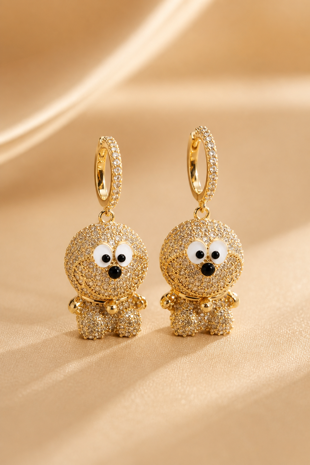 Gold Teddy Bear Drop Earrings – Crystal Embellished Cute Statement Jewellery - Image 4