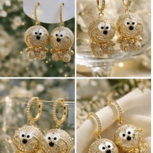 Alternative view of Gold Teddy Bear Drop Earrings – Crystal Embellished Cute Statement Jewellery