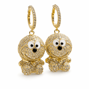 Gold Teddy Bear Drop Earrings – Crystal Embellished Cute Statement Jewellery