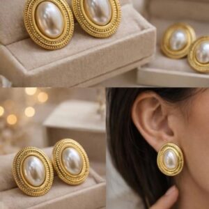 Classic Gold Pearl Stud Earrings – Vintage-Inspired Statement Jewellery