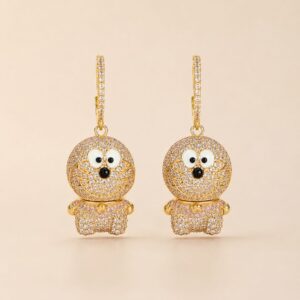 Gold Teddy Bear Drop Earrings – Crystal Embellished Cute Statement Jewellery