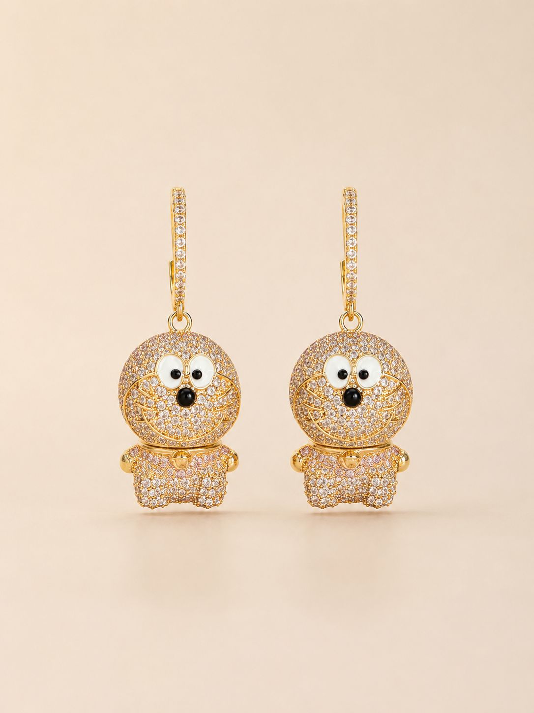 Gold Teddy Bear Drop Earrings – Crystal Embellished Cute Statement Jewellery