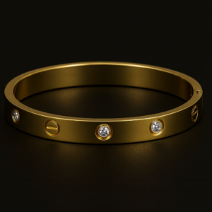 Alternative view of Anti-Tarnish Gold Plated Crystal Studded Bracelet for Women | Minimalist Round Bangle