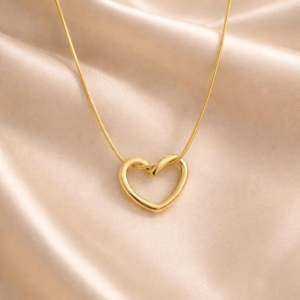 Alternative view of Gold Plated Heart Pendant Necklace for Women | Minimalist Love Heart Chain Necklace | Trendy Daily Wear Imitation Jewellery for Girls
