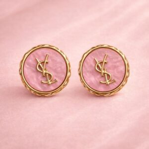 Alternative view of Pink Enamel Round Stud Earrings for Women | Anti Tarnish Gold Plated | Premium Enamel Finish