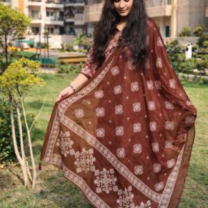 Alternative view of Women’s Brown Printed Cotton 3 Piece Kurta Set | Straight Fit Kurta with Bottom & Dupatta