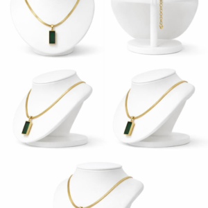 Alternative view of Gold Plated Snake Chain Necklace for Women with Green Rectangular Pendant | Artificial Fashion Jewelry | Minimalist Daily Wear Necklace