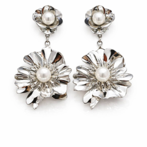 Anti-Tarnish Silver Floral Drop Earrings for Women | Pearl Flower Dangle Earrings | Lightweight Elegant