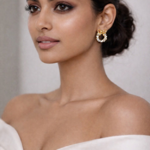 Alternative view of Gold Plated Pearl & Crystal Bow Stud Earrings for Women