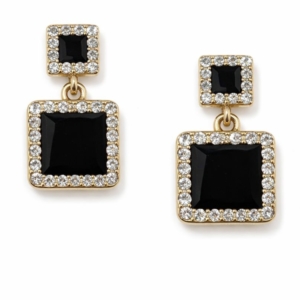 Gold Plated Black Square Drop Earrings for Women | Crystal Studded Artificial Jewelry