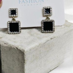 Alternative view of Gold Plated Black Square Drop Earrings for Women | Crystal Studded Artificial Jewelry