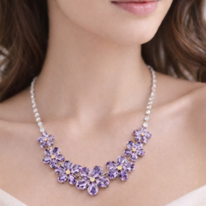 Alternative view of Lavender Floral Crystal Necklace Set for Women | Gold Plated Artificial Jewelry | Elegant Party & Wedding Wear Necklace with Earrings