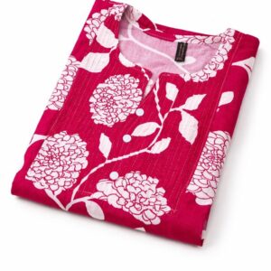 Alternative view of Women’s Mix Cotton Floral Printed Short Kurti Top | 3/4 Sleeve Casual Ethnic Kurta for Women | Stylish Daily Wear Tunic (Pink & White)