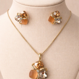 Alternative view of Gold Finish Pendant Necklace Set with Stud Earrings for Women | Artificial Jewellery Set with Crystal Detailing