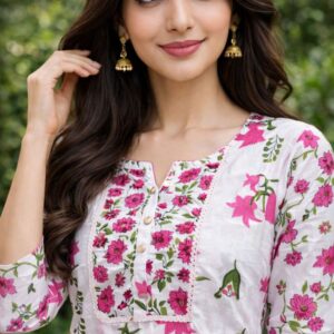 Alternative view of Women’s Cotton Floral Printed Kurta Pant Dupatta Set | 3 Piece Straight Kurta Set with Pants & Dupatta