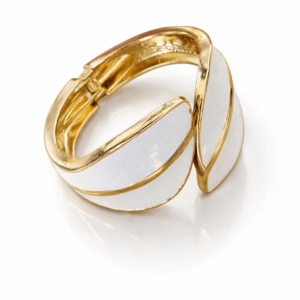 Anti-Tarnish Gold Plated Enamel Cuff Bracelet for Women – Premium Artificial Jewelry with White Enamel Detailing, Elegant Open Bangle Statement Bracelet