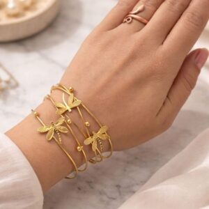 Gold dragonfly Cuff Bracelet for Women | Anti-Tarnish Adjustable Open Bangle | Elegant Lightweight Statement Wrist Bracelet | Fashion Jewelry Gift for Girls & Women