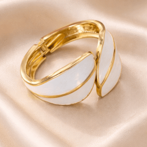 Alternative view of Anti-Tarnish Gold Plated Enamel Cuff Bracelet for Women – Premium Artificial Jewelry with White Enamel Detailing, Elegant Open Bangle Statement Bracelet