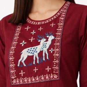 Alternative view of Women’s Pure Dabu Cotton Kurta Palazzo Set – Maroon Handblock Printed Straight Kurta with Wide Leg Palazzo | 2-Piece Ethnic Set