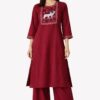 Women’s Pure Dabu Cotton Kurta Palazzo Set – Maroon Handblock Printed Straight Kurta with Wide Leg Palazzo | 2-Piece Ethnic Set