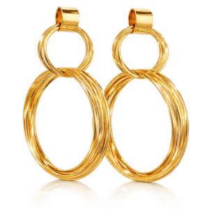 Gold Double Hoop Drop Earrings for Women – Anti-Tarnish, Lightweight Statement Dangle Earrings