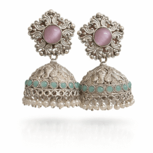 Oxidized Silver Jhumki Earrings for Women | Traditional Indian Dome Jhumka with Pearl Drops