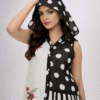 Women’s Pure Mul Chanderi Cotton Kurta Set with Attached Cap | Sleeveless Black & White Printed Kurti with Straight Pants | Lightweight Summer Ethnic Wear