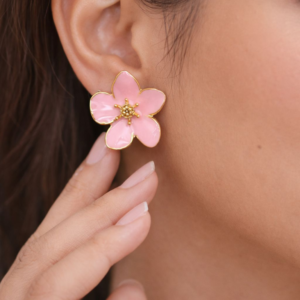 Alternative view of Anti Tarnish Floral Stud Earrings for Women | Gold Plated Enamel Flower Earrings