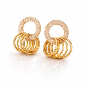 Gold Plated Hoop Drop Earrings for Women | Multi Ring Dangle Earrings with CZ Crystal Studded Top | Statement Party Wear Imitation Jewellery for Girls