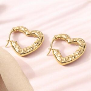 Gold Heart Hoop Earrings for Women – Textured Hammered Heart Shaped Hoops