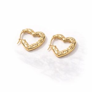 Alternative view of Gold Heart Hoop Earrings for Women – Textured Hammered Heart Shaped Hoops
