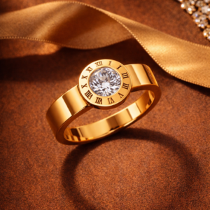 Alternative view of Gold Plated Roman Dial Ring for Women | American Diamond Brass Ring | Anti Tarnish Imitation Jewellery