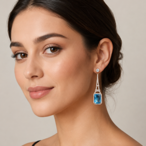 Xuping Rose Gold Plated Drop Earrings for Women with Blue Crystal Stone | Long Dangler Earrings with American Diamonds - Image 7