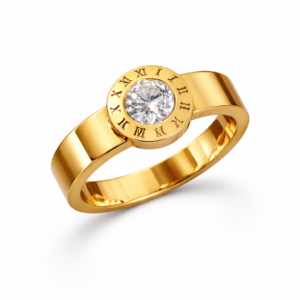 Gold Plated Roman Dial Ring for Women | American Diamond Brass Ring | Anti Tarnish Imitation Jewellery