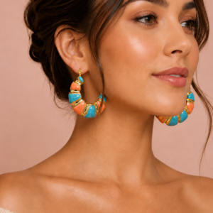 Gold Plated Enamel Hoop Earrings for Women | Multicolor Statement Chunky Hoops | Trendy Korean Style Fashion Earrings - Image 4