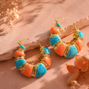 Gold Plated Enamel Hoop Earrings for Women | Multicolor Statement Chunky Hoops | Trendy Korean Style Fashion Earrings