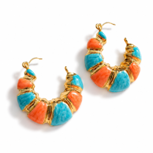 Alternative view of Gold Plated Enamel Hoop Earrings for Women | Multicolor Statement Chunky Hoops | Trendy Korean Style Fashion Earrings