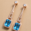 Xuping Rose Gold Plated Drop Earrings for Women with Blue Crystal Stone | Long Dangler Earrings with American Diamonds