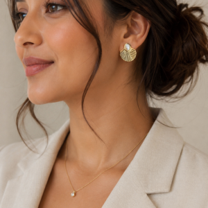 Gold Plated Pearl Fan Stud Earrings for Women | Anti Tarnish Polish | Designer Imitation Jewellery - Image 5