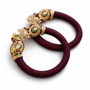 Moti Kada Bangle Set for Women – Maroon & Golden Peacock Design | Traditional Ethnic Free Size Bangles | 2 Pieces Set