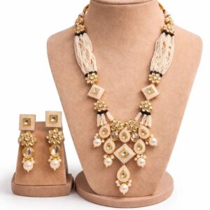 Moti Beads Necklace Set for Women – Traditional Kundan Pearl Choker with Matching Earrings