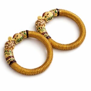 Traditional Moti Kada Bangles Set of 2 for Women | Mustard Yellow & Golden