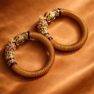 Alternative view of Traditional Moti Kada Bangles Set of 2 for Women | Mustard Yellow & Golden