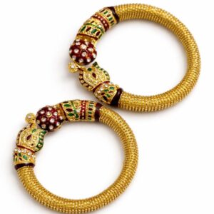 Traditional Bright Golden Moti Kada Bangles Set of 2 for Women | Brass Base with Moti Beads