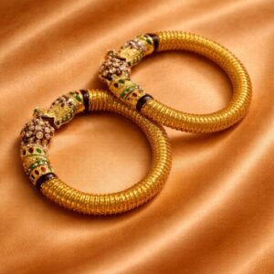 Alternative view of Traditional Bright Golden Moti Kada Bangles Set of 2 for Women | Brass Base with Moti Beads