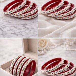 Alternative view of Red Plastic Bangles Set with Pearl & Moti Work | Traditional Beaded Bridal Chooda Style Bangles for Women