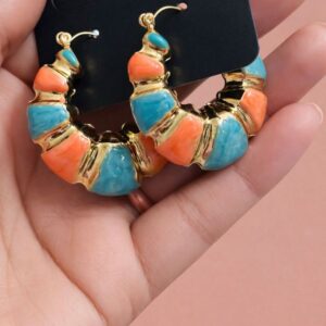 Gold Plated Enamel Hoop Earrings for Women | Multicolor Statement Chunky Hoops | Trendy Korean Style Fashion Earrings - Image 5