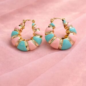 Alternative view of Gold Plated Enamel Hoop Earrings for Women | Multicolor Statement Chunky Hoops | Trendy Korean Style Fashion Earrings