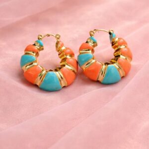 Gold Plated Enamel Hoop Earrings for Women | Multicolor Statement Chunky Hoops | Trendy Korean Style Fashion Earrings